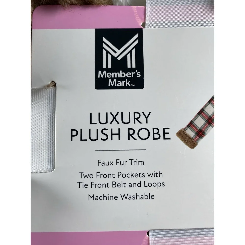 Member's Mark Ladies Luxury Plush Robe Plaid Small/Medium‎
